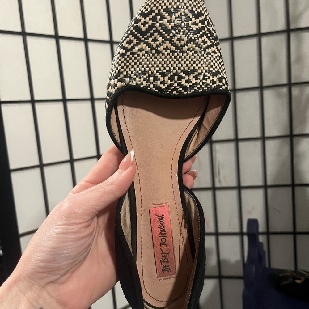 Betsey Johnson Black and Cream Patterned Flats